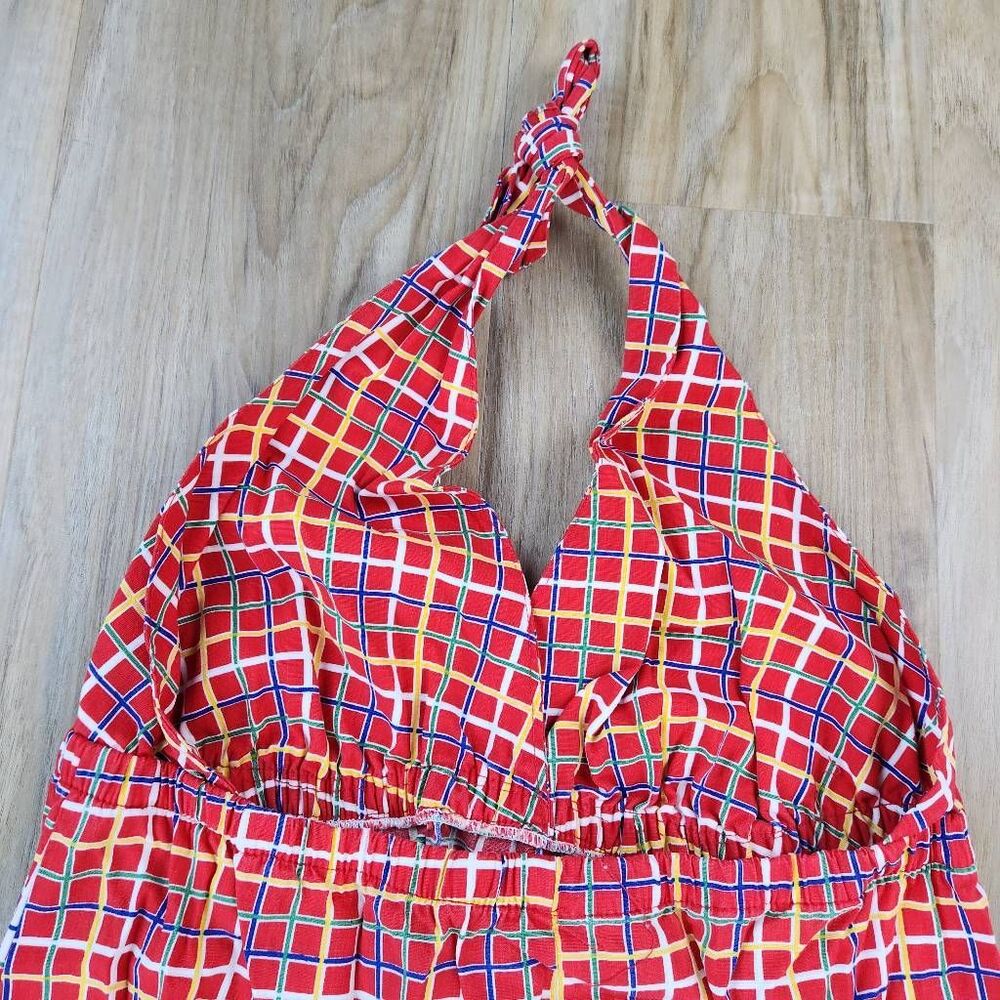 🔸️Vintage Red & Primary Colored Plaid Sleeveless Maxi Dress Small - Picture 8 of 12
